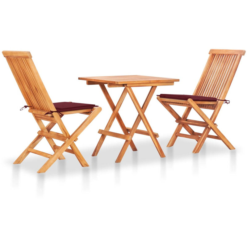 

Set de bistro 3 pzas con cojines rojo tinto madera maciza teca
