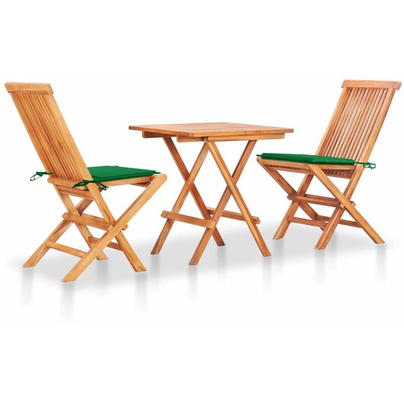 

Set de bistro 3 pzas con cojines verdes madera maciza teca