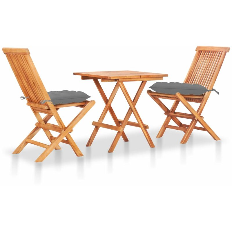 

Set de bistró 3 pzas madera maciza de teca con cojines grises