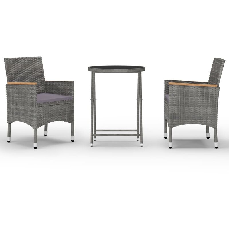 

Set de bistró jardín 3 pzs ratán sintético vidrio templado gris