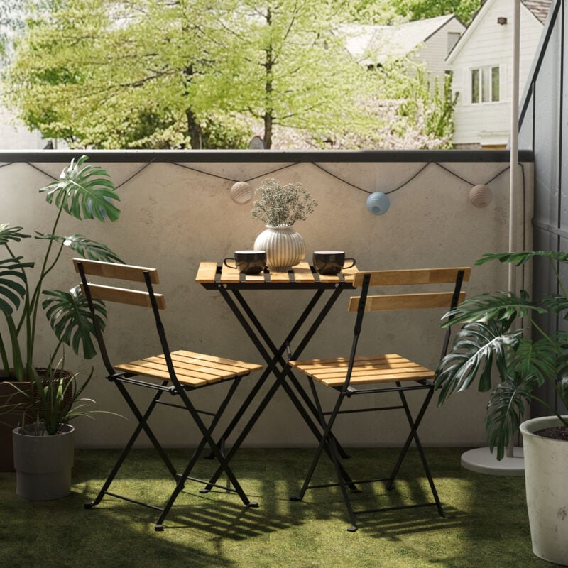 Set de bistrot 3 pièces Bovino acier bois d'acacia noir naturel Casa.pro