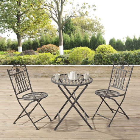 Set de Bistrot Biella pour Jardin Métal Vert Foncé Patine Grise Claire