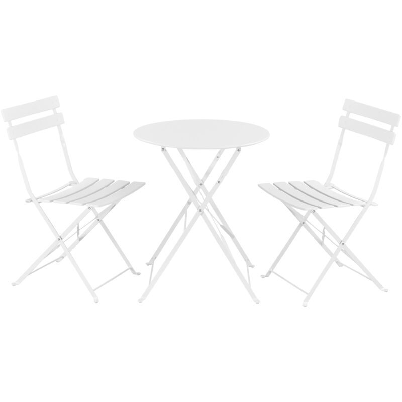 Helloshop26 - Set de bistrot caprile de jardin pliables acier blanc