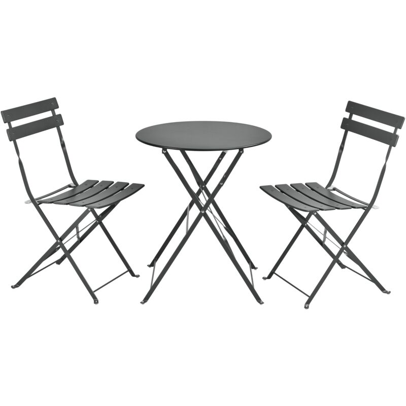 Helloshop26 - Set de bistrot caprile de jardin pliables acier gris foncé