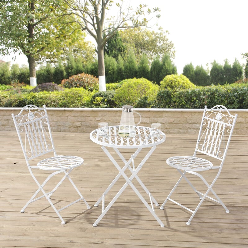 Ensembles extérieurs avec table ronde et 2 chaises avec des éléments décoratifs de différentes couleurs taille : Blanc