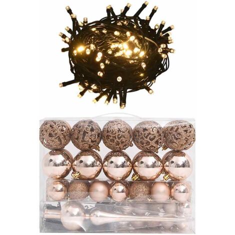 Set de bolas de Navidad 61 pzas con pico 150 LED oro rosa