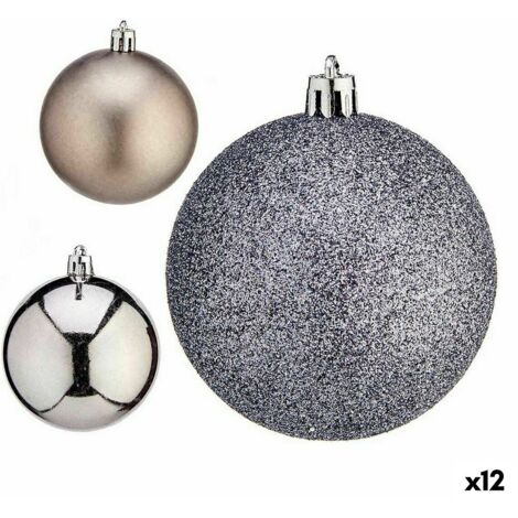 Set de Bolas de Navidad Plateado Plástico Ø 7 cm (12 Unidades)