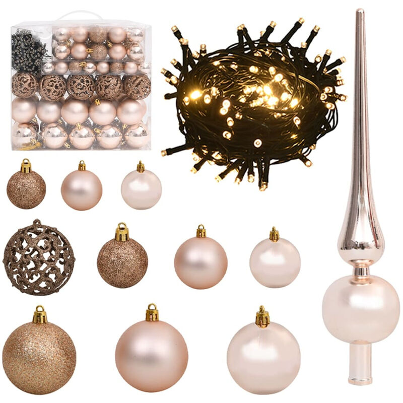 

Set de bolas navidenas 120 piezas con pico 300 LED dorado rosa