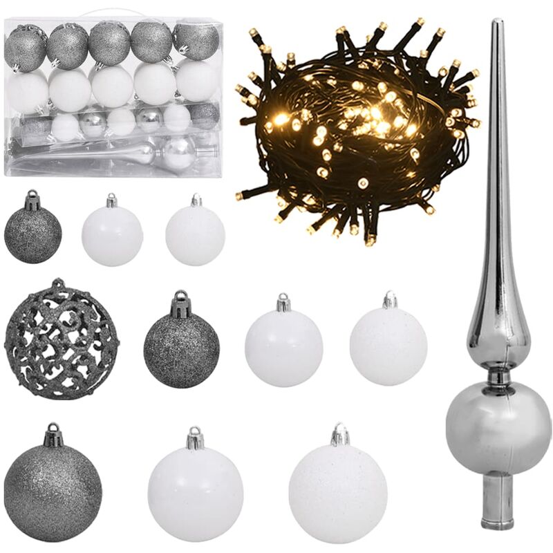 

Set de bolas navideñas 61 piezas con pico 150 LED blanco gris