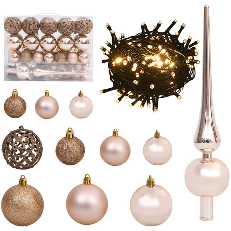 

Set de bolas navidenas 61 piezas con pico 150 LED dorado rosa
