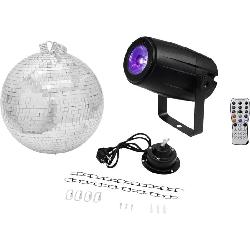 Eurolite LED Set de boule à facettes avec moteur, avec éclairage LED 30 cm C096461