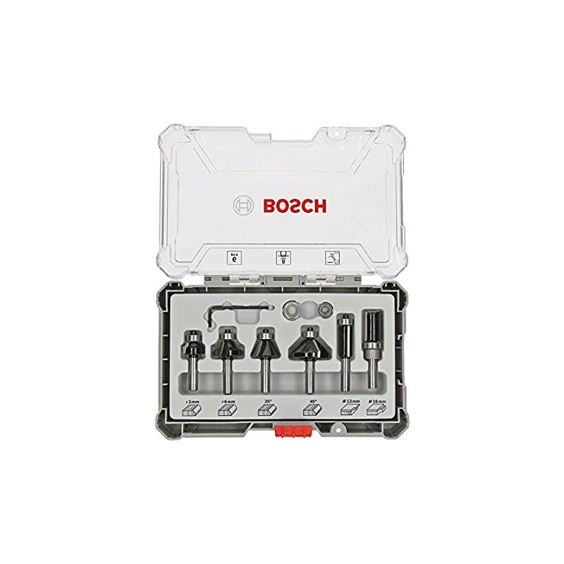 Bosch Professional Set de Brocas Fresadoras para Recortes y Bordes de 6 Piezas (para madera, vástago de Ø 8 mm, Accesorios Fresadoras)