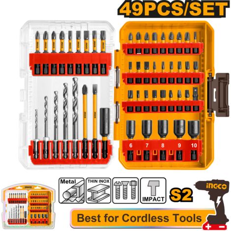 Set de brocas y puntas de impacto 49 piezas + Adaptador de Ingco