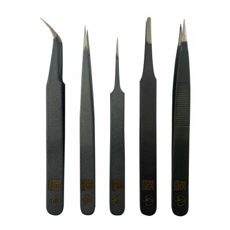 Set de brucelles RS PRO 00D ESD, 2A ESD, 3 ESD, 5 ESD, 7 ESD ESD pointe Incurvé, Fin Rond Pointu en Acier ( Prix pour 1 )