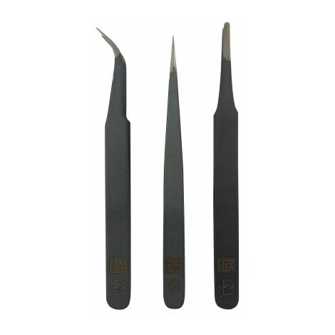 Set de brucelles RS PRO 2A ESD, 3 ESD, 7 ESD ESD pointe Incurvé, Fin Rond Pointu en Acier, L. 120mm ( Prix pour 1 )