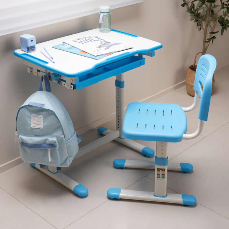 Set de bureau et chaise pour enfant Sala bleu blanc [en.casa]