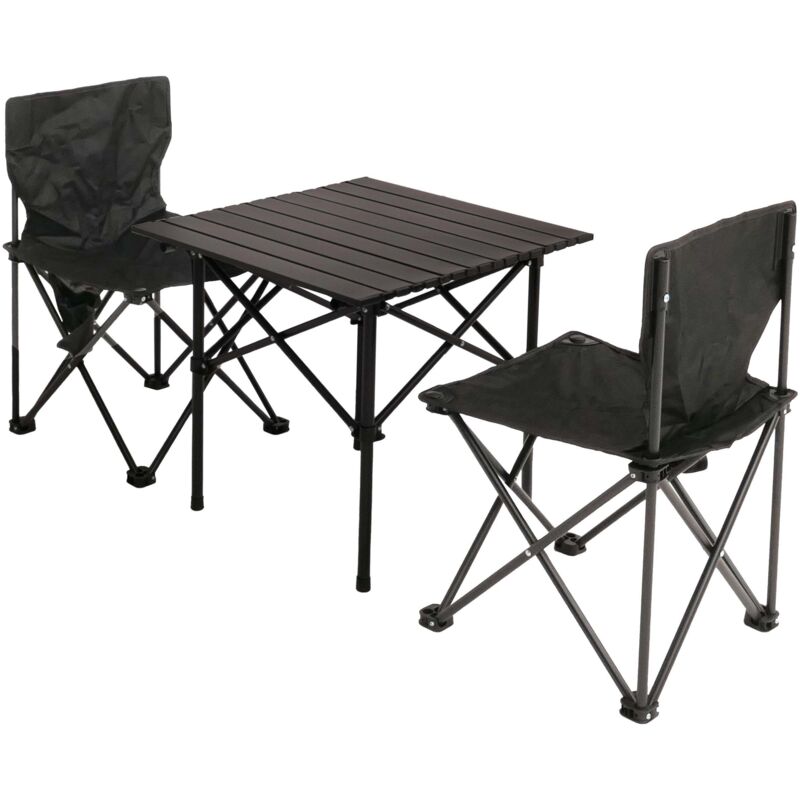 HHG - Set de camping 428, table 2x chaise chaise pliante chaise de pêcheur pliable, métal, noir HHG - Set de camping 428, table 2x chaise chaise pliante chaise de pêcheur pliable, métal, noir