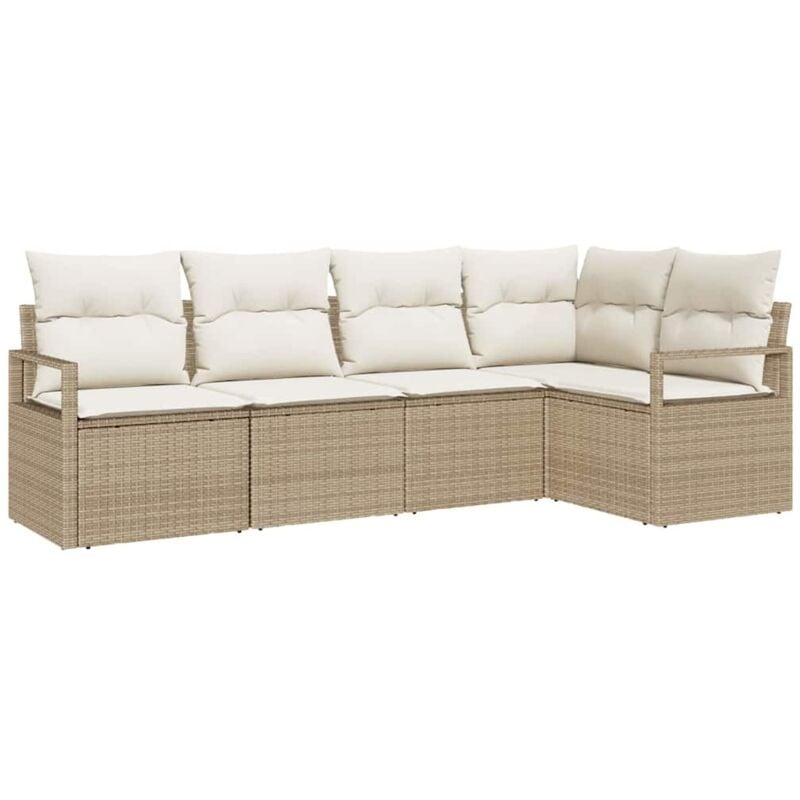 Ensemble de canapés de jardin 5 pièces avec coussins beige poly rotin, Canapé de jardin 2 places avec rangement et coussins beige poly rotin Vidaxl
