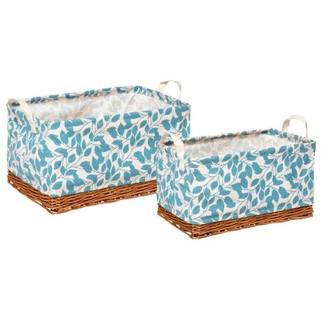 Set de cestas de mimbre con estampado de hojas azules 2uds.