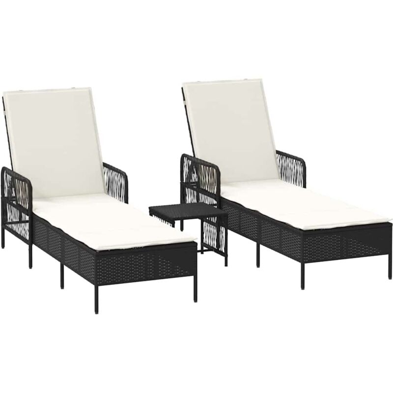 Vidaxl - Set de chaises longues 3 pièces Noir et crème Ratan pe, métal