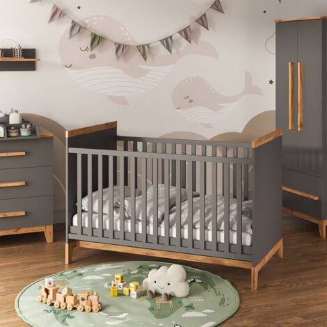 Set de chambre d'enfant Malia, gris/chêne, Lot de 4, Vitalispa