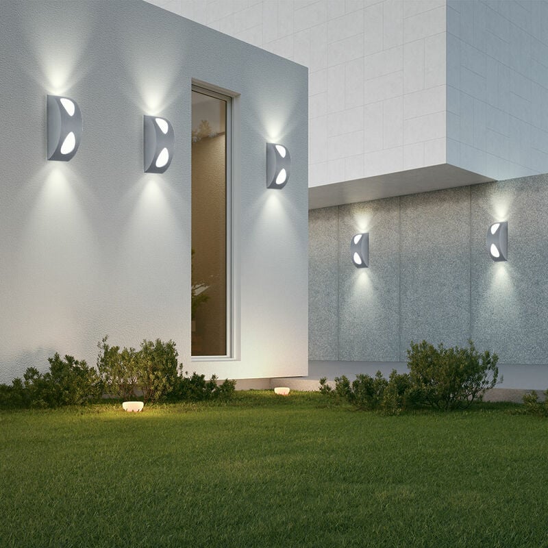 Applique murale d'extérieur, applique de façade, lampe de jardin led, spot haut-bas, aluminium argenté, 2x 4,8 w 2x 210 lm blanc chaud, LxH 7x19 cm,