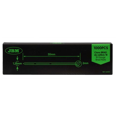 SET DE CLAVOS BRAD 30x1.25mm. DE CALIBRE 18 (1000 PIEZAS)  JBM54000