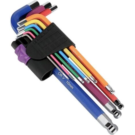 ABCRITAL Set De Clés Allen Hexagonales De 9Pcs Multicolores À Tête Bombée Hexagonale, Clé Hexagonale Professionnelle À Bout À Bille Avec Code Couleur (1,5 Mm À 10 Mm) Petite Et Compacte Avec Support