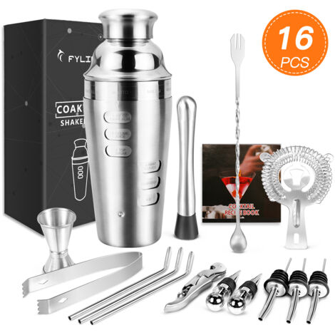 Set de coctelería con accesorios, juego de coctelería y utensilios de barman.