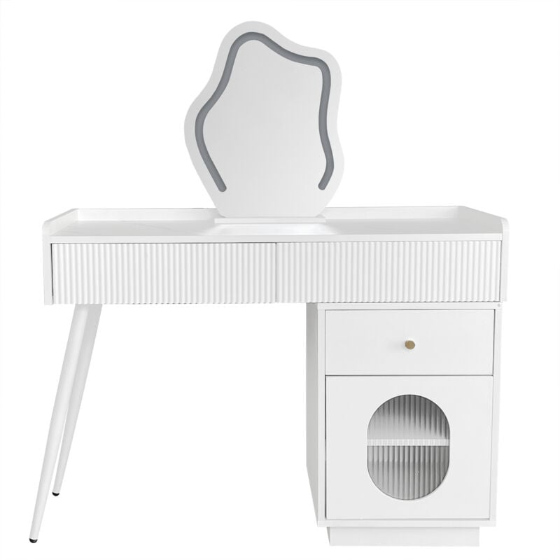 Liberté - Set de coiffeuse avec miroir led, trois tiroirs et une porte, blanc