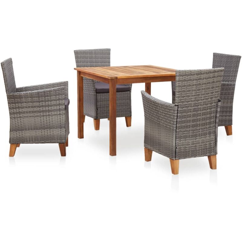 

Set de comedor 5 pzas ratán sintético madera maciza acacia gris