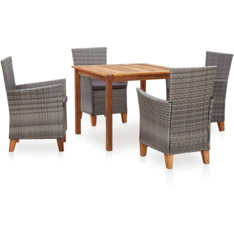 Set de comedor 5 pzas ratán sintético madera maciza acacia gris vidaXL