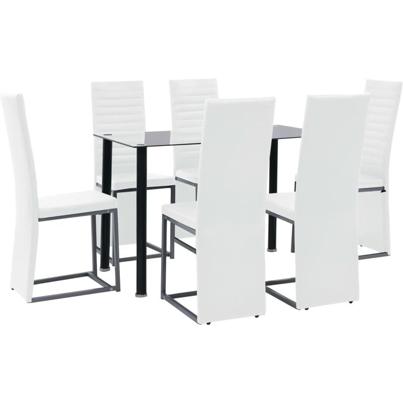 

Set de comedor 7 piezas acero y vidrio templado blanco y negro