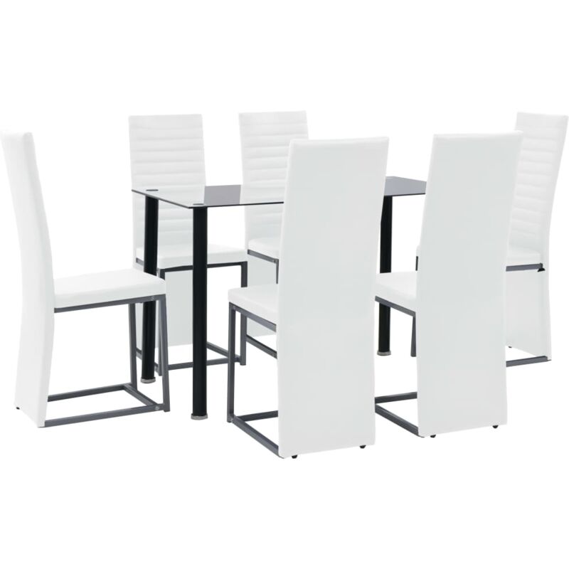 

vidaXL Set de comedor 7 piezas acero y vidrio templado blanco y negro - Blanco