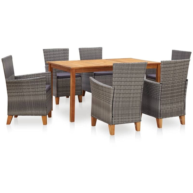 

Set de comedor 7 pzas ratán sintético madera maciza acacia gris