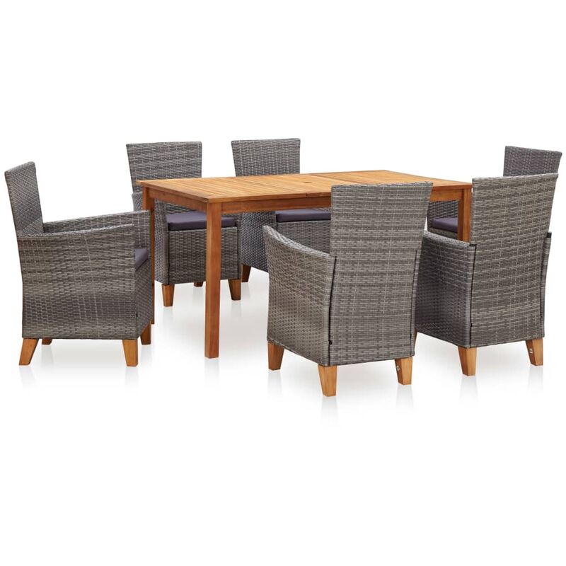 

Set de comedor 7 pzas ratán sintético madera maciza acacia gris - Gris - Vidaxl