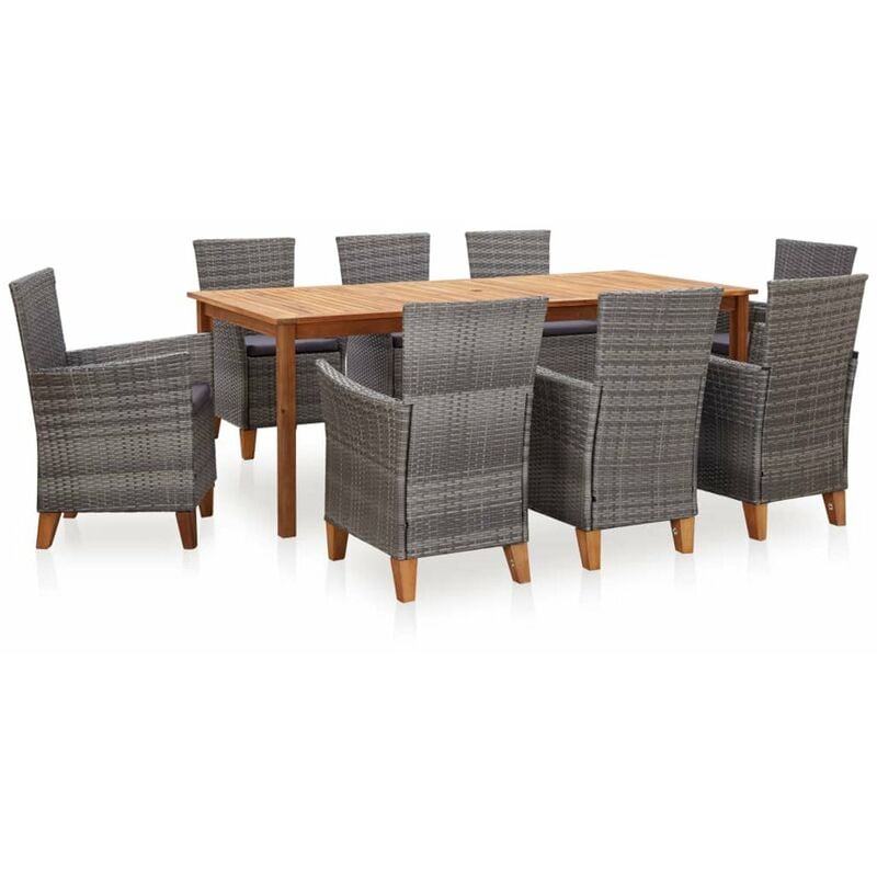 

Set de comedor 9 pzas ratan sintetico madera maciza acacia gris