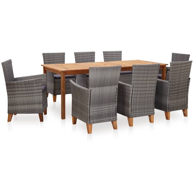 

Set de comedor 9 pzas ratán sintético madera maciza acacia gris