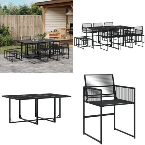 Set de comedor de jardín 11 pzas ratán sintético negro - Comedor de jardín - Sillas de jardín