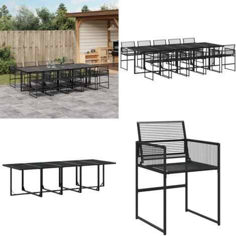 Set de comedor de jardín 11 pzas ratán sintético negro - Sillas de jardín - Mesa de jardín