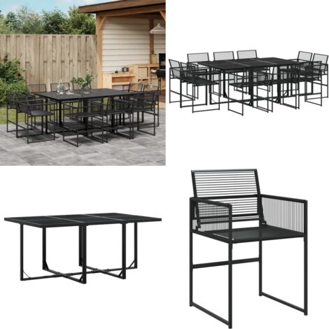 Set de comedor de jardín 11 pzas ratán sintético negro - Sillas de jardín - Mesa de jardín