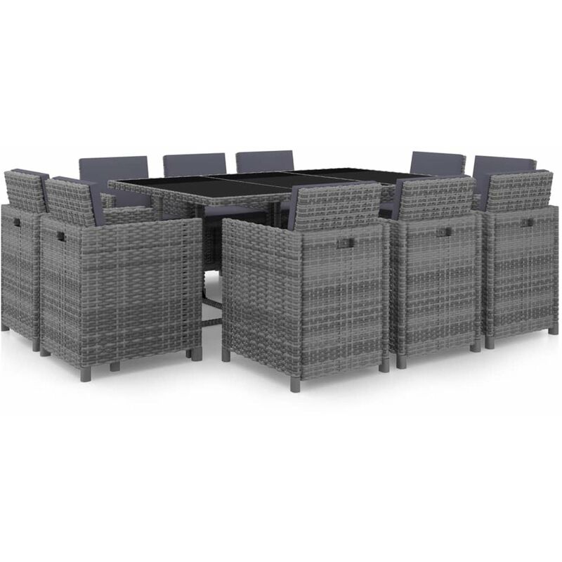 

Set de comedor de jardin 11 pzas y cojines ratan sintetico gris