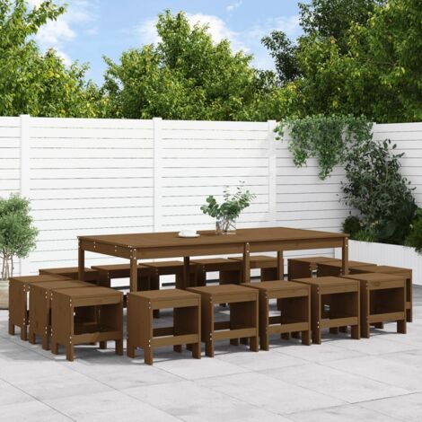 Set de comedor de jardín 17 pzas madera maciza pino marrón miel vidaXL