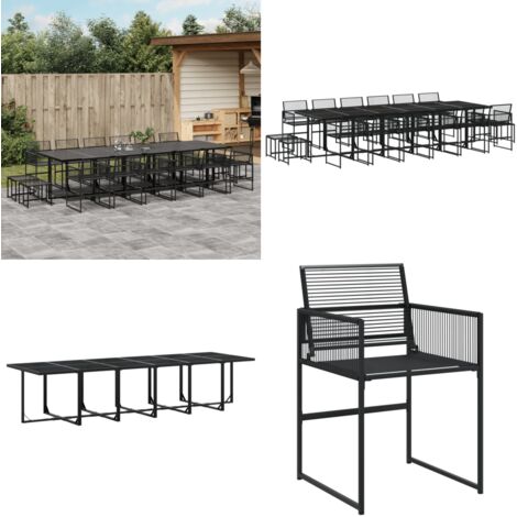 Set de comedor de jardín 17 pzas ratán sintético negro - Mesa de jardín - Sillas de jardín