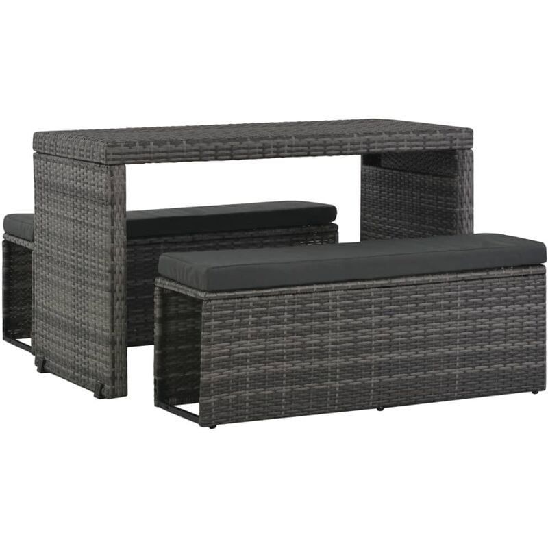 

vidaXL Set de comedor de jardín 3 pzs y cojines ratán sintético gris - Gris