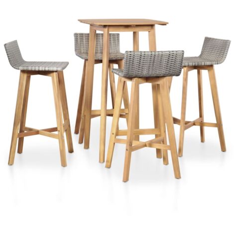 Set de comedor de jardín 5 piezas madera maciza de acacia