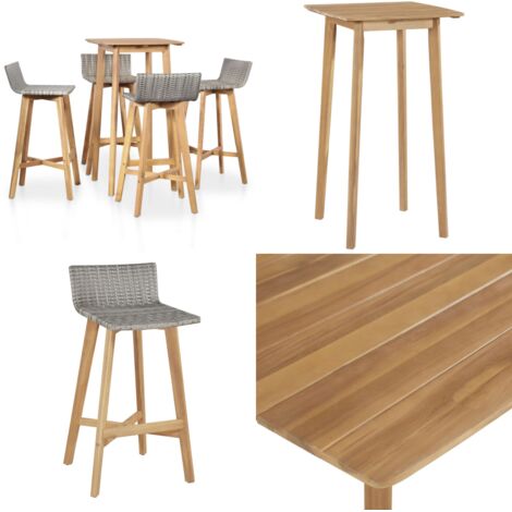 Set de comedor de jardín 5 piezas madera maciza de acacia - Muebles de jardín - Mesa de bar