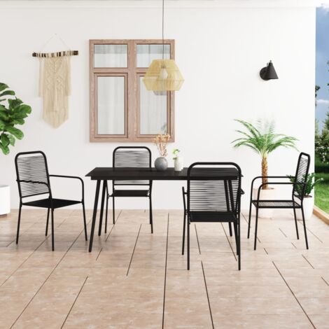 Conjunto mesa redonda jardín 150 cm y 6 sillas de madera y cuerda ZANZÍBAR