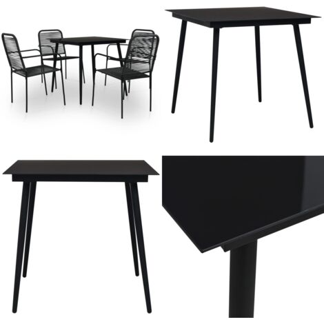 Set de comedor de jardín 5 pzas cuerda de algodón y acero negro - Comedor exterior - Sillas de jardín