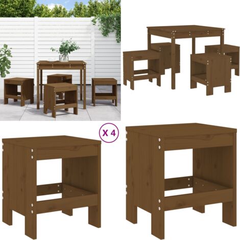 Set de comedor de jardín 5 pzas madera maciza pino marrón miel - Mesa de jardín - Taburetes de jardín